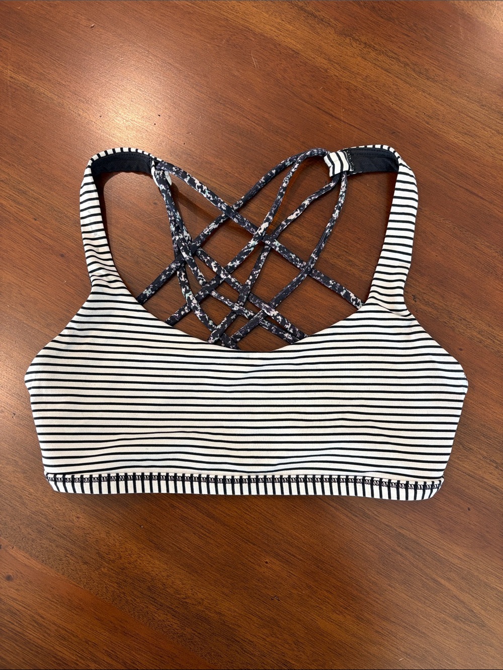 lululemon athletica Black & White Striped Crisscross Back Sports Bra